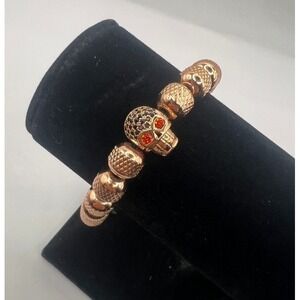 Rose Gold Skull Bead Bracelet Adjustable Gothic Streetwear Fashion Jewelry Edgy